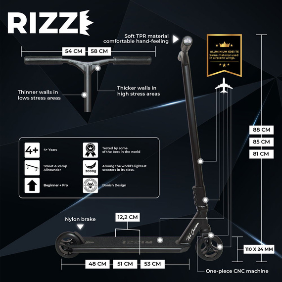 NKD RIZZ Stunt Scooter Negru 81 cm