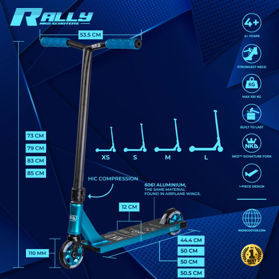 Scuter de performanță NKD Rally V4 XS Blue wys. 73 cm