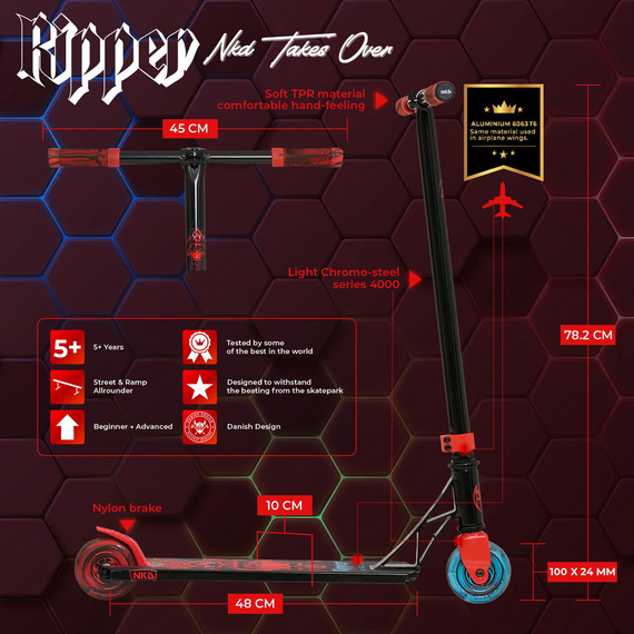 NKD Ripper Stunt Scooter negru și roșu wys. 78,2 cm