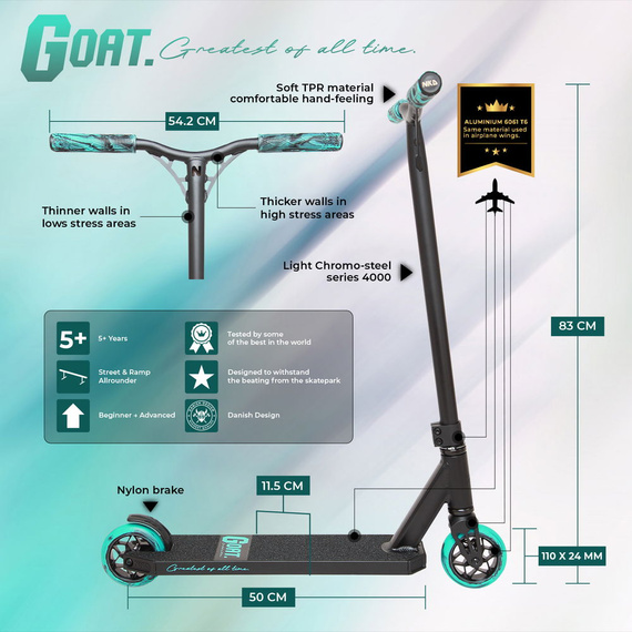 NKD GOAT Scuter Stunt Negru și mentă wys. 83 cm
