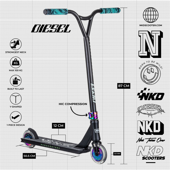 NKD Diesel Stunt Scooter negru și curcubeu 87 cm