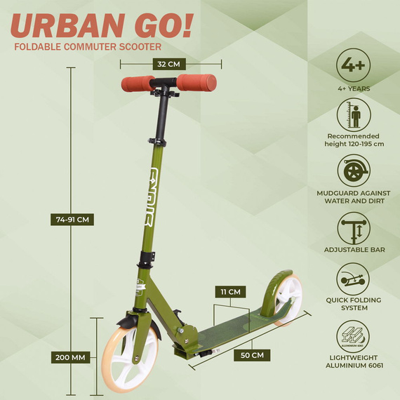 Scuter de transport cu roți mari Story Urban GO! Verde