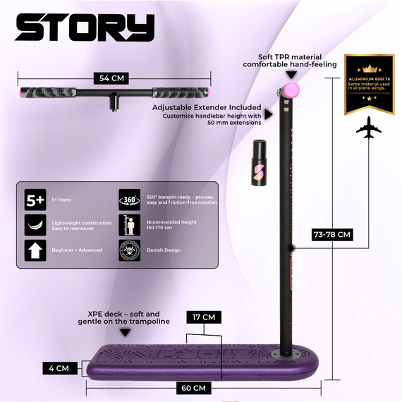 Story Pro Trampoline Scooter performanță Scooter Negru-Roz 73-78 cm