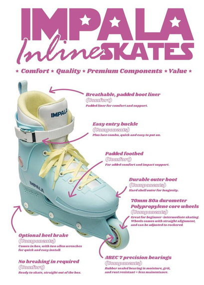 Impala Lightspeed Inline Skate Rollers recreaționale Mint Flower Power