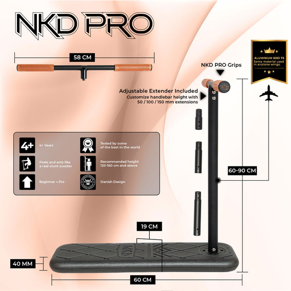 NKD PRO 7.5" Trambulină Scooter Negru-Auriu înălțime 60-90 cm