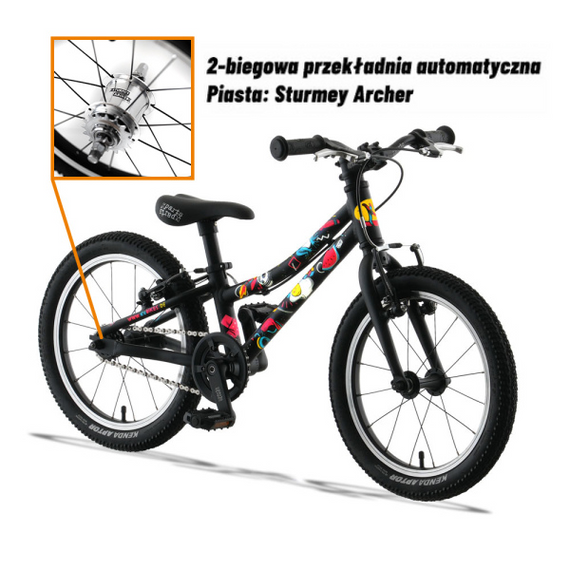 Superlekki rower dla dzieci KUbikes 16S 2-biegowy Czarny Komiks