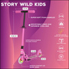 Scuter de transport urban pentru copii și adolescenți Story Wild Kids Pink LED wys. 73-85 cm