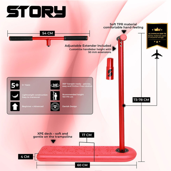 Story Pro Trampoline Scooter performanță Scooter Roșu-Negru 73-78 cm
