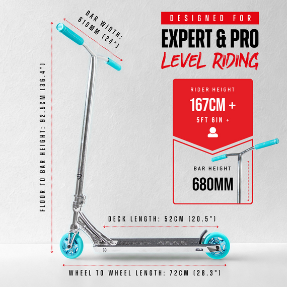 Trotinetă freestyle CORE SL3 Complete Stunt Scooter Chrome Teal înălțime 92,5 cm